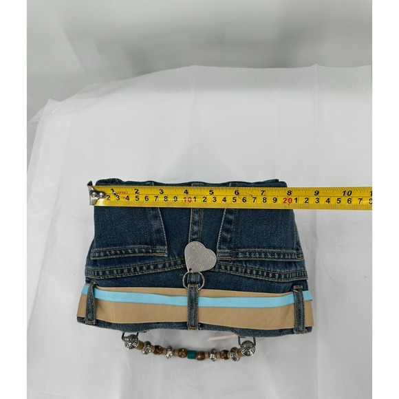Bootie Bag Blue Jean Handbag Purse Beaded Handles Flip Flop Interior Pockets - Picture 6 of 8